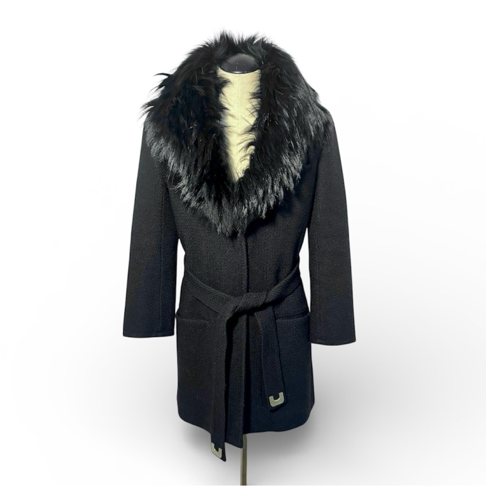 Stunning Diane Von Furstenberg Bouclé Victoria Wool Coat With Real Fur Trim Sz 0